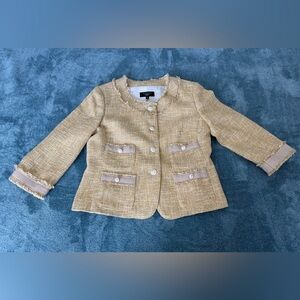 Talbots Yellow Metallic Tweed Fringe Blazer Lined Size 12P Office Career Church